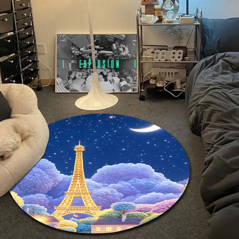 Folk Round Stained Glass Multicolor Carpet, Non-Slip Floor Mat for Hallway