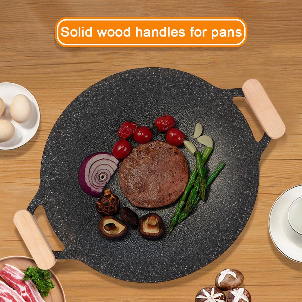2-20Pc Solid Wood Grill Pan Insulated Grip Heat Resistant Portable BBQ Plate Handle for Cookware Sauce Pan Sauteing Grilling Pan