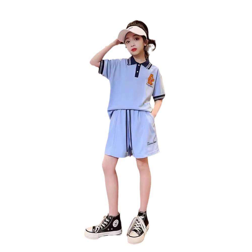 Flickors Sommar 2024 Casual Pikétröja & Shorts Set - Kortärmad, Tvådelad för Barn
