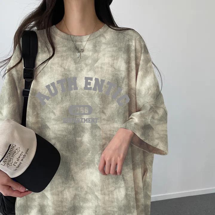 Summer 2024 Tie-Dye Short-Sleeve T-Shirt Dress: Women's Korean-Style Fashionable Print, Loose, Casual Mid-Length 