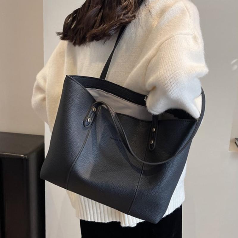 Fashi Solid PU Simple Messenger Bag for Women New Style Large Capacity Commuter Shoulder Bag Hot Selling Niche Top-Handle Bags