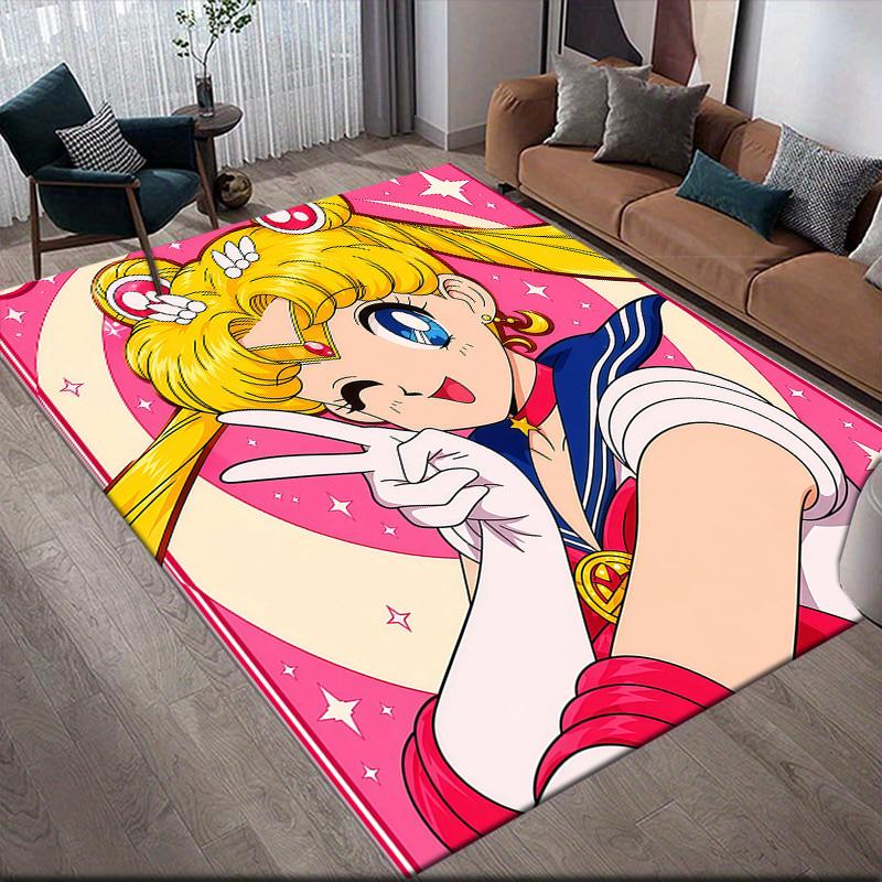 Sailor Moon2 Flannel Pattern Square Carpet,Area Rug,Carpet Rug for Living Room Bedroom Sofa Playroom Decor,Non-slip Floor Mat