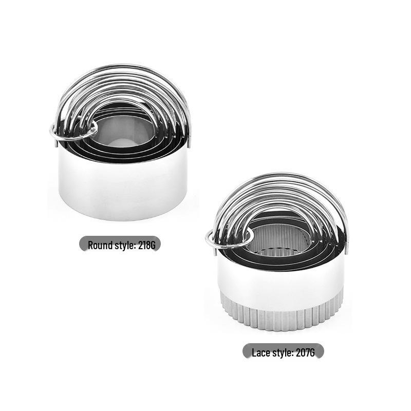Stainless Steel Biscuit Mold & Cookie Cake 5-Piece Set with Hanging Basket Handle Mousse Ring Baking Tools