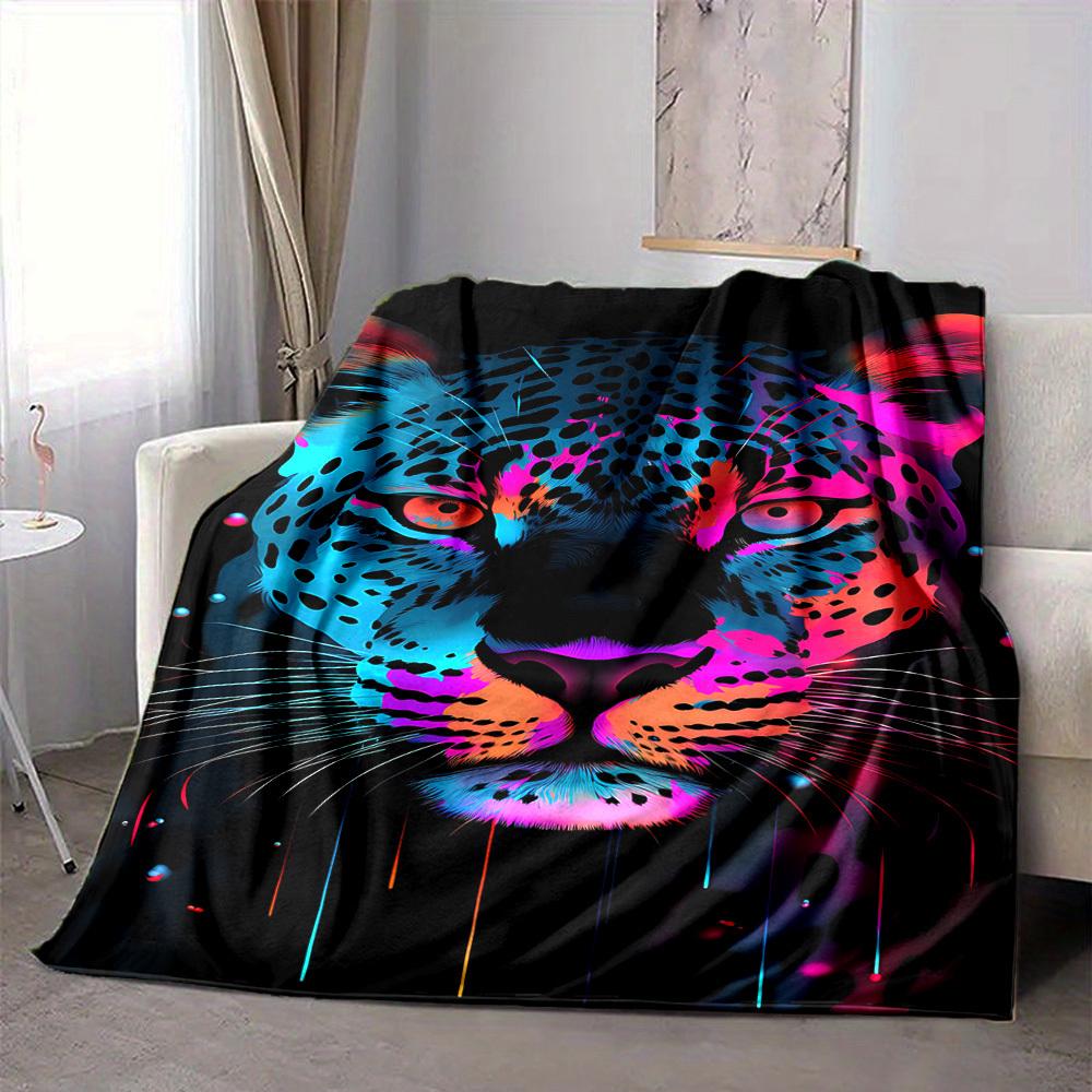 1pc Neon Leopard Print Blanket Lightweight Flannel Blanket Throw Blanket For Sofa, Bed, Travel, Camping, Livingroom, Office Yy251015154