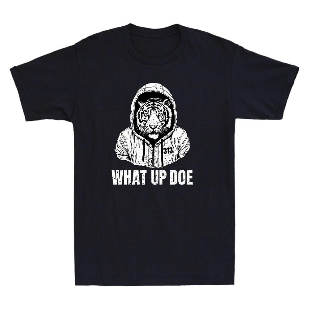 Detroit Slang What Up Doe 313 Funny Lion Meme Vintage Men s Short Sleeve T-Shirt XL