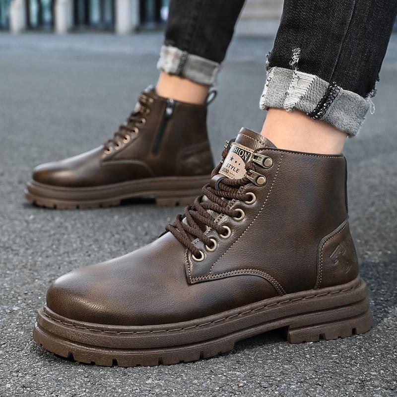 Men's boots four seasons soft-sole non-slip casual boots fashion outdoor work boots high boots classic Joker youth leather boots