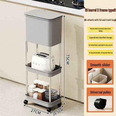 Slim Mobile Kitchen Storage Cart with Trash Can