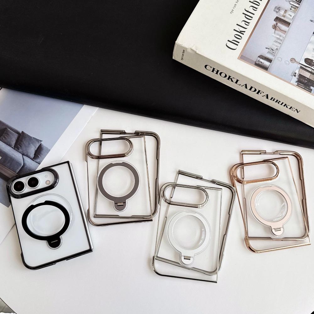 360°Rotatable Kickstand Holder Minimalist Electroplated Magnetic Phone Case For IPhone DUO 18 Fold PC Hard Shockproof Anti Scratch Protective Cover