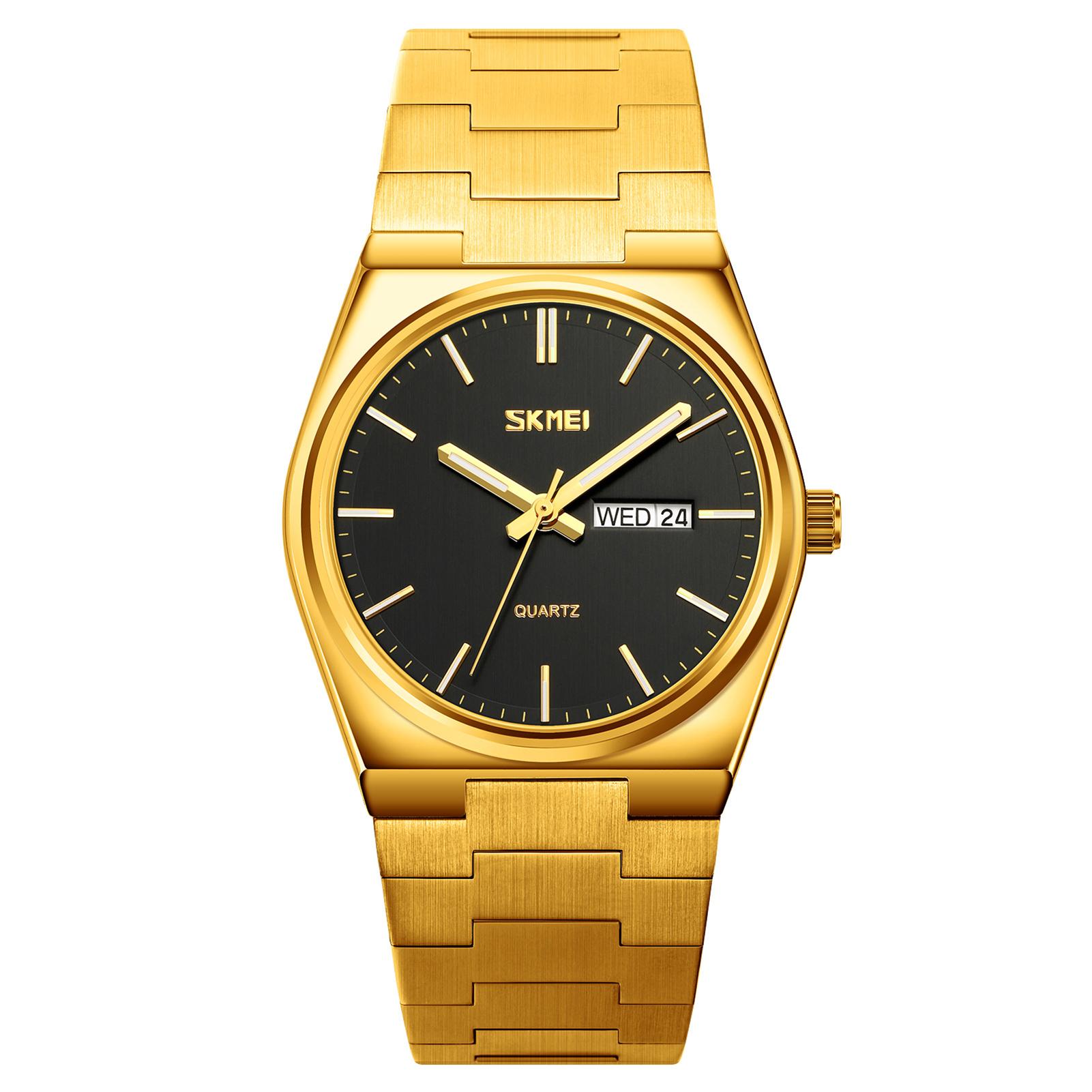 Men s Watch Quartz Movement 30 Meter Water Resistant Cubic Metal Scale High-quality stainless steel bracelet Hardened Glass Mirror