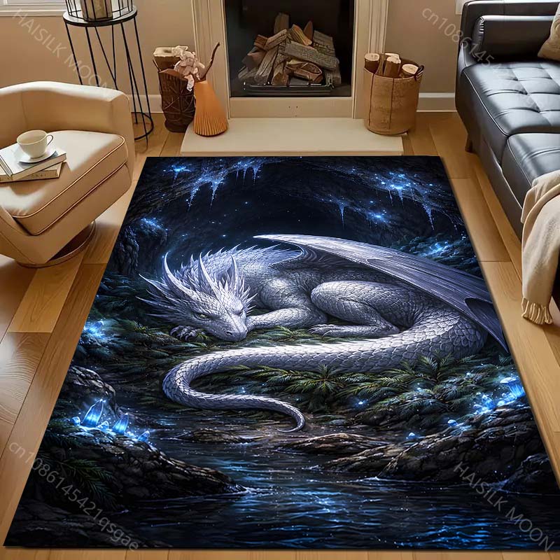 Multiple Sizes White Dragon In Cave Carpet for Living Room Bedroom Sofa Home Decor Rus Non-slip Floor Mat Luxury Gift