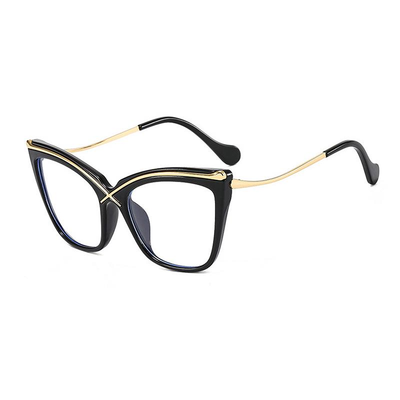 Retro Fashion X Cat Eye Metal Large Frame Flat Light Glasses Frame Plain Artifact Small Fragrance Anti-Blue Light