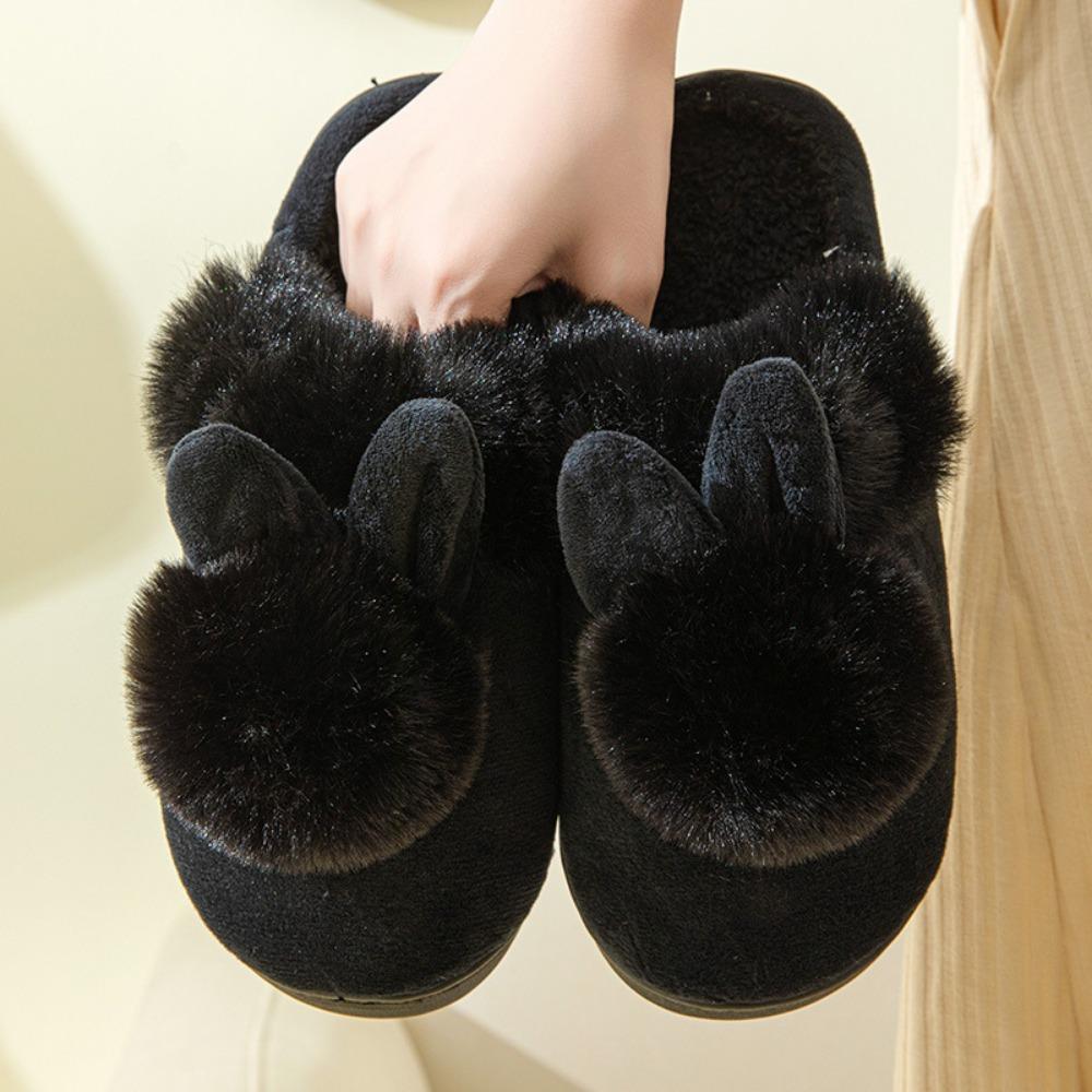 Women'S Winter Plush Rabbit Ear Indoor Cotton Mop Thick Soft Sole Slides Men Women Indoor Floor Flat Home Non-Slip Shoes