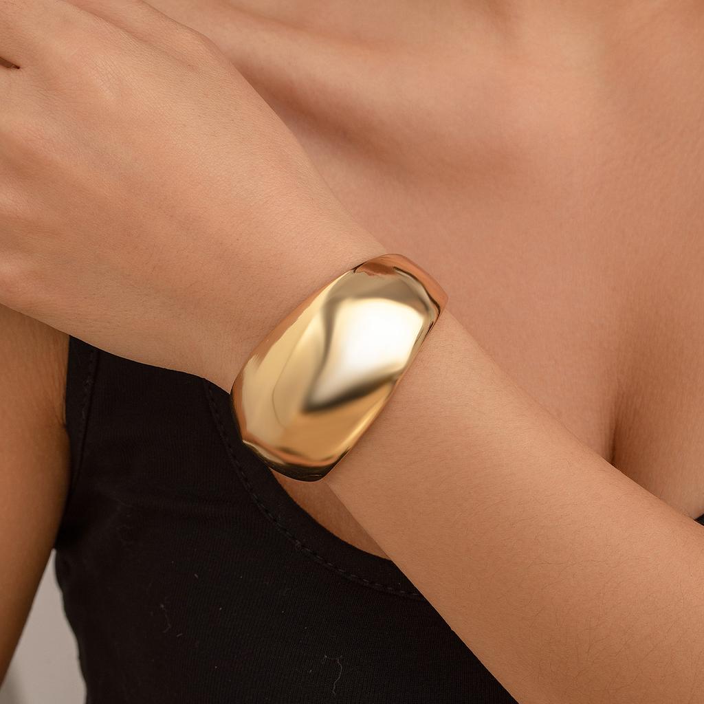 Exaggerated Heavy Industry Design Sense Metal Smooth Bracelet, Geometric Personality Wide Bracelet Braclet