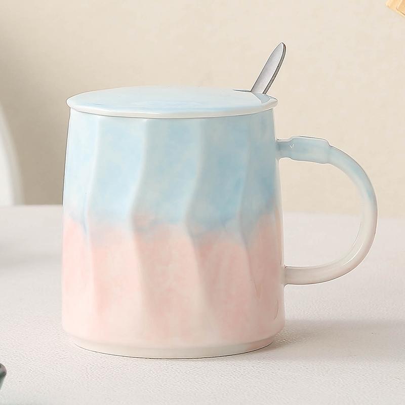 

Gift Box Household Ceramic Cup Sets 400ml High Aesthetic Splicing Handle Tea Mugs with Scoop and Lid Creative Office Coffee Cup 301-400ml