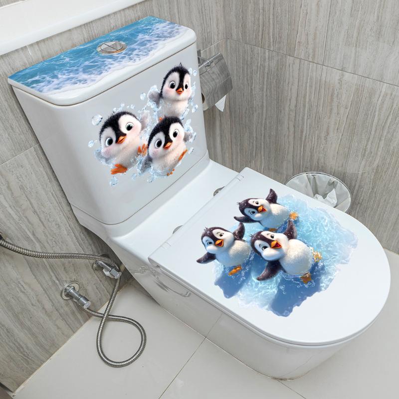 Adesivo da Toilette Pinguino che Nuota, Autoadesivo Impermeabile, Decalcomania Decorativa per Bagno, Adesivo per Copriwater