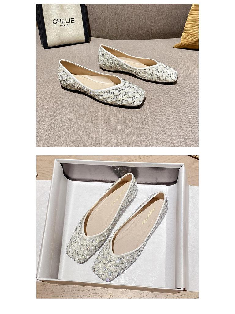 Weiwei Women's Rhinestone Pointed Toe Flats - Low Heel Slip-on Loafers with Soft Sole