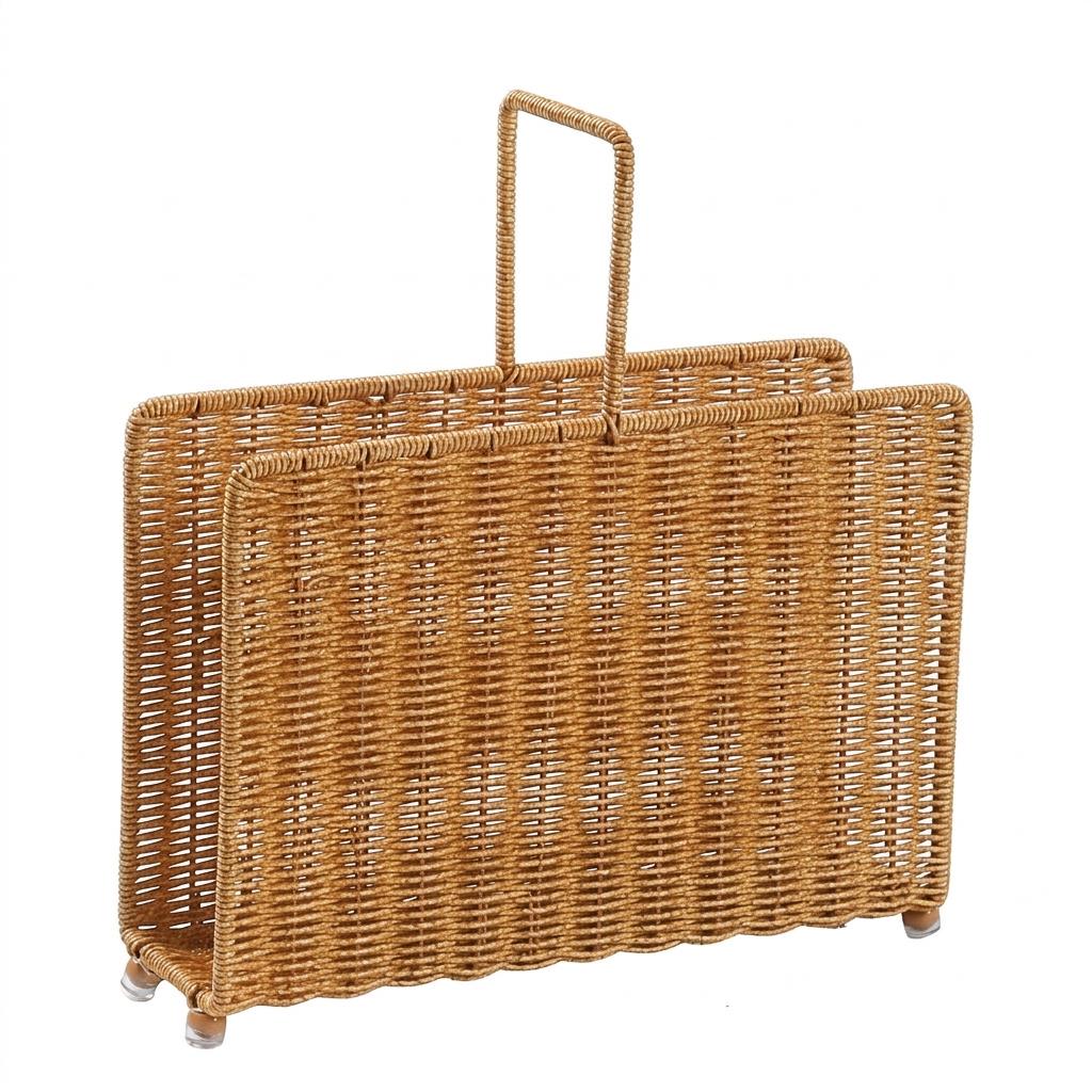 Narrow Wicker Basket Home Office Organizer, HandWoven PE Rattan Beside Sofa Storage, Apartment