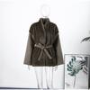 Vintage Faux Fur Patchwork Loose Coats Women V-Neck Lace Up Short Jacket  Autumn Winter Female Casual Oversized Street Outerwear