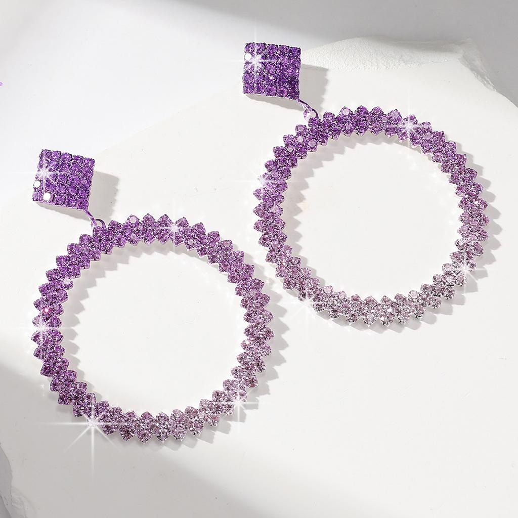 Kolczyki Damskie Temperament Luksusowe Pełne Diamenty Błyszczące, Kolczyki Geometryczne Okrągłe Wysokiego Smaku Biżuteria do Uszu