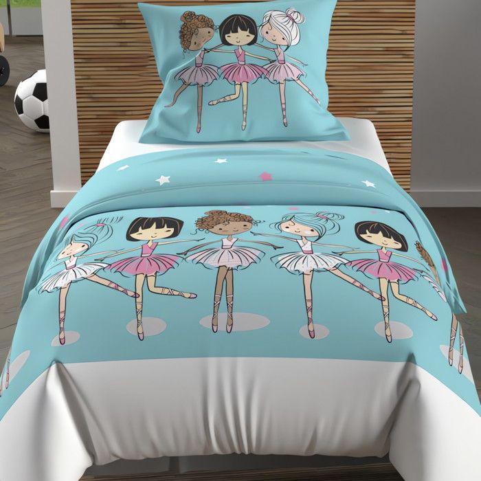 Parure housse de couette 120X150 cm DANSEUSES bleu, 100% coton 57 fils/cm2, par Soleil d'Ocre
