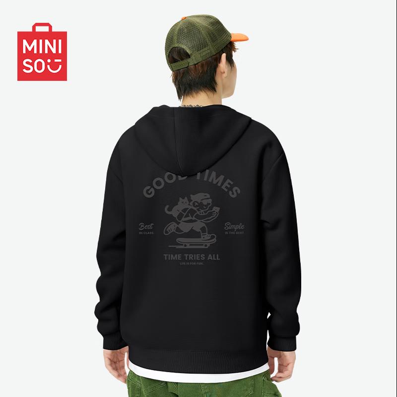 

MINISO Men s Retro Casual Oversize Hooded Zip-Up Sweatshirt 3XL