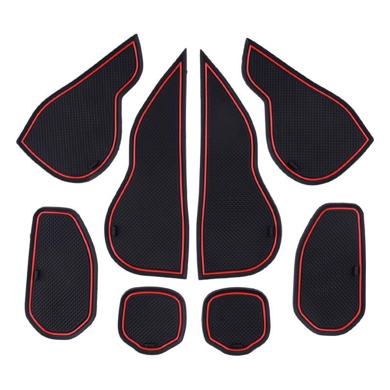 Anti-Slip Gate Slot Mat Cup Holder Pad Kit Fit For Toyota Crown  Black With Red Edge