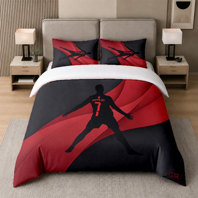 3Pcs Bedding SetCristiano Ronaldo Soft Bed Sheet and Two Pillowcases Home Bedroom Decor