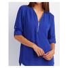 Women's Plus Size Loose Fit V-neck Chiffon Shirt with Long Sleeves and Adjustable Zipper