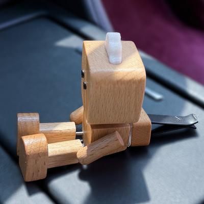 Shaking Wooden Man Figurine with Strong Magnetic Base Cute Car Interior Wood Ornaments Funny Wood Desktop Decor
