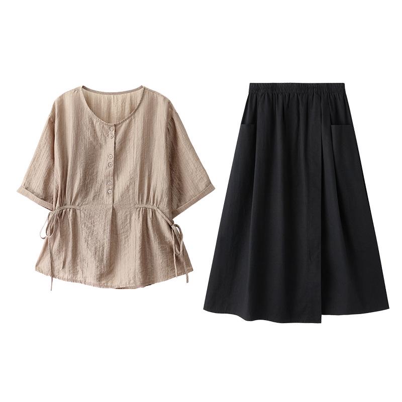 2025 Summer Fashion Tencel Blouse & Midi Skirt Set for Women - Age-Reducing, Casual, Loose Fit 
