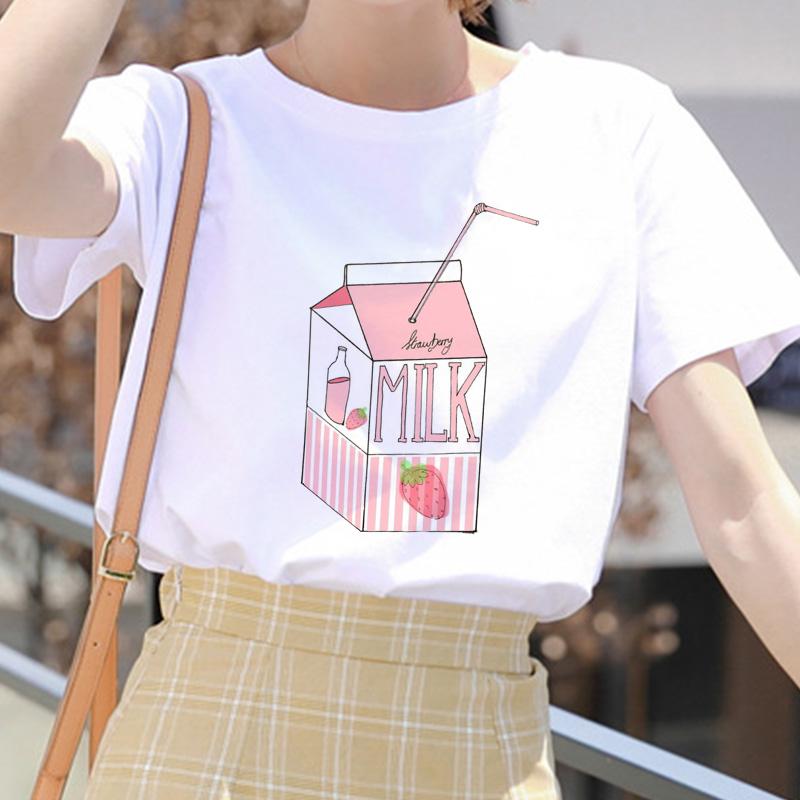 Cartoon Peach Juice Japanses Aesthetic Grunge T Shirt Women Harajuku Cute Kawaii Pink Summer Casual Tumblr Outfit Fashion Tops