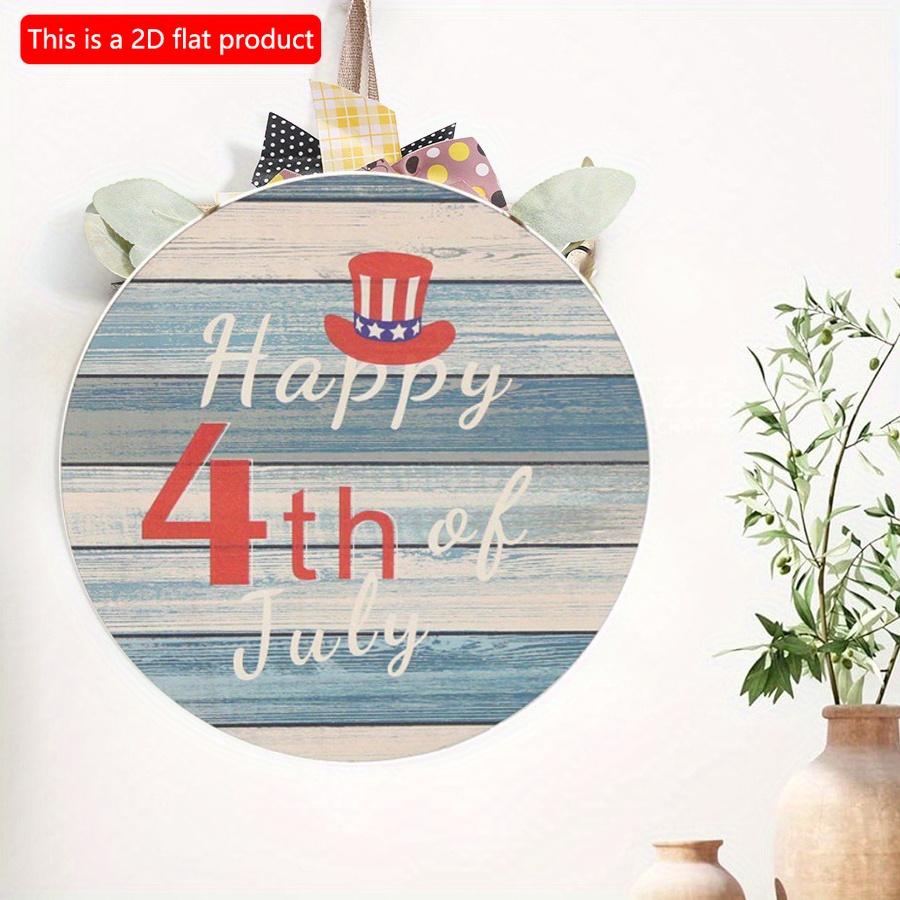 2D Flat 20*20cm1pc Happy 4th of July USA Flag Hat Pattern Independence Day Theme Wooden Door Pendant, Blue Retro Style Good Quality Layout Decoration