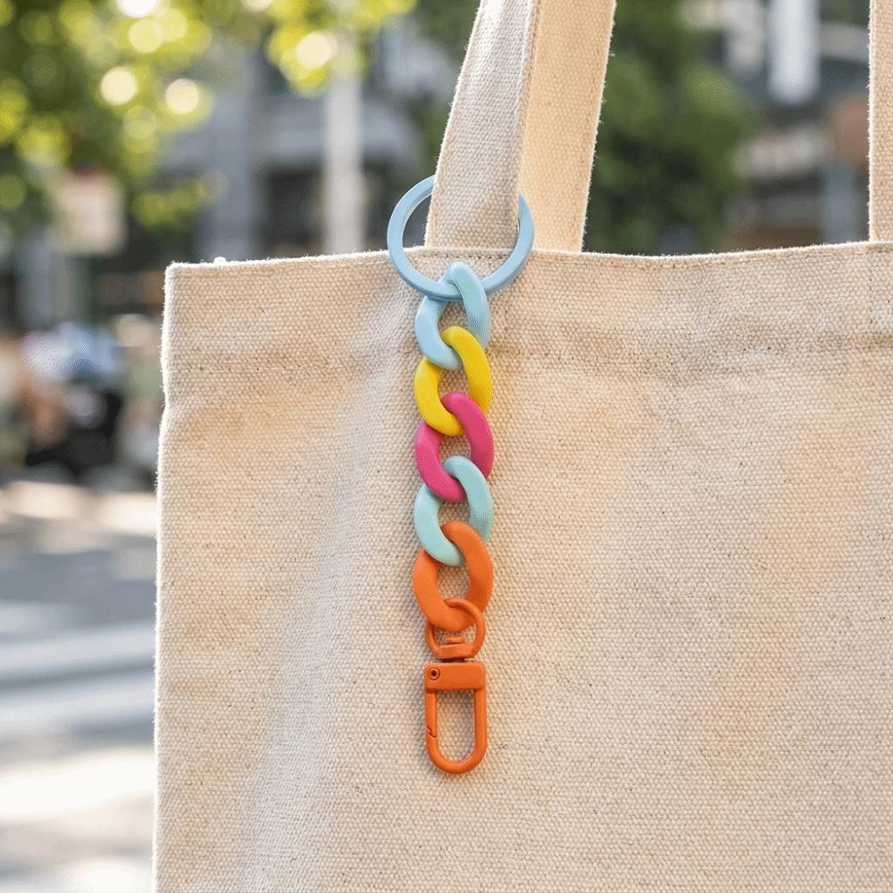 Matte Acrylic Chunky Chain Keychain Macaroon Color Keyring Bag Charm For Women