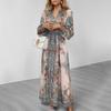 Spring new women's clothing European and American, retro court V-neck long-sleeved printed pendulum dress