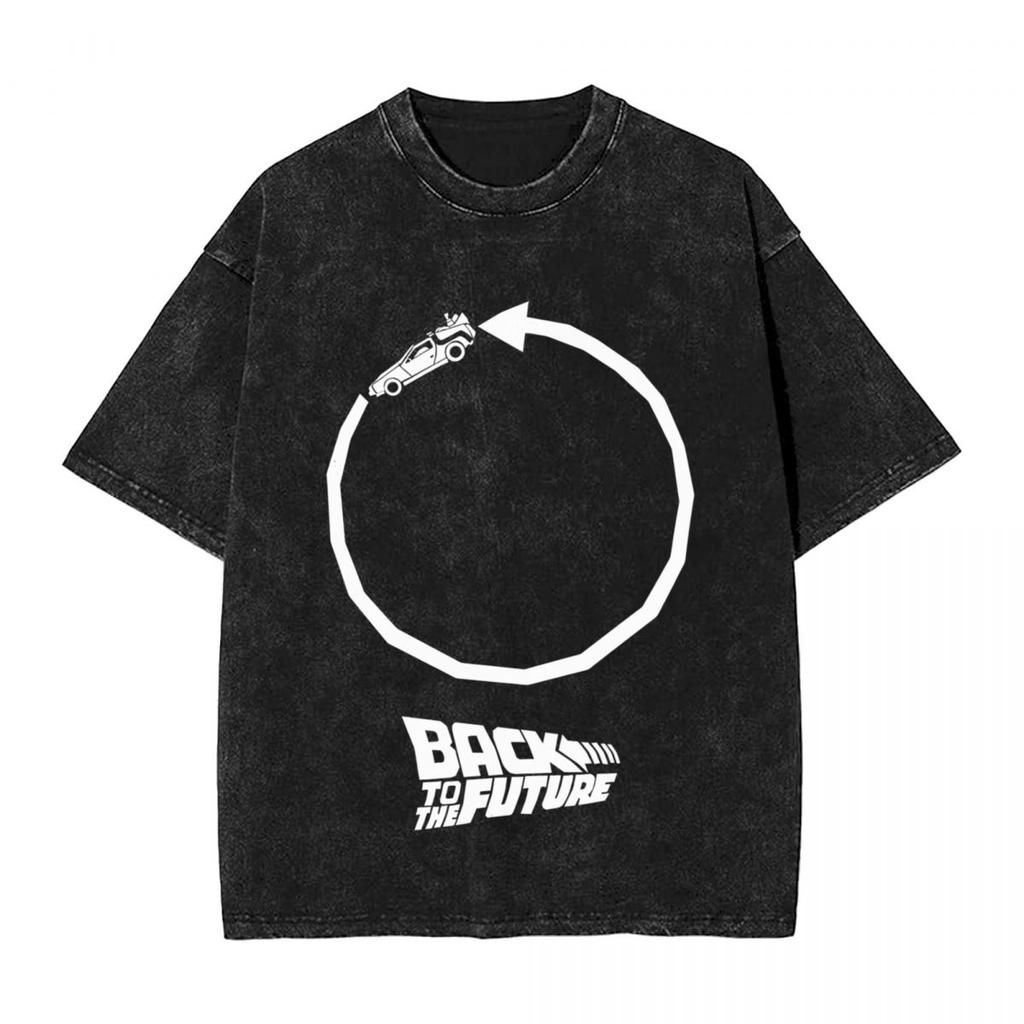 Harajuku Cotton Oversized TshirtMen Short Sleeve TeesBack To The Future Fire Streaks Summer Loose Washed Tops TShirt