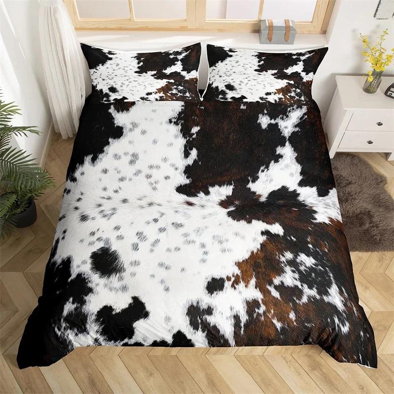 Funda nórdica tamaño king con estampado de animales de granja, de microfibra y piel de vaca. Juego de ropa de cama estilo western con estampado de piel de vaca para niños y niñas.