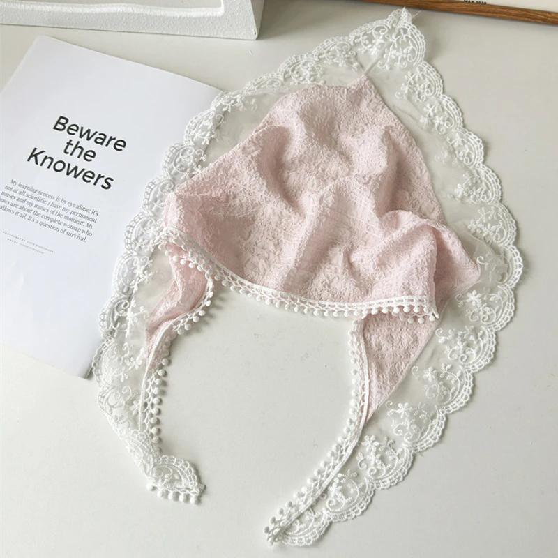 Baticuri Franțuzești pentru Femei Bandană Triunghiulară din Dantelă Albă Turban Pastoral Vintage Bandane Accesorii de Modă pentru Fotografie de Vară