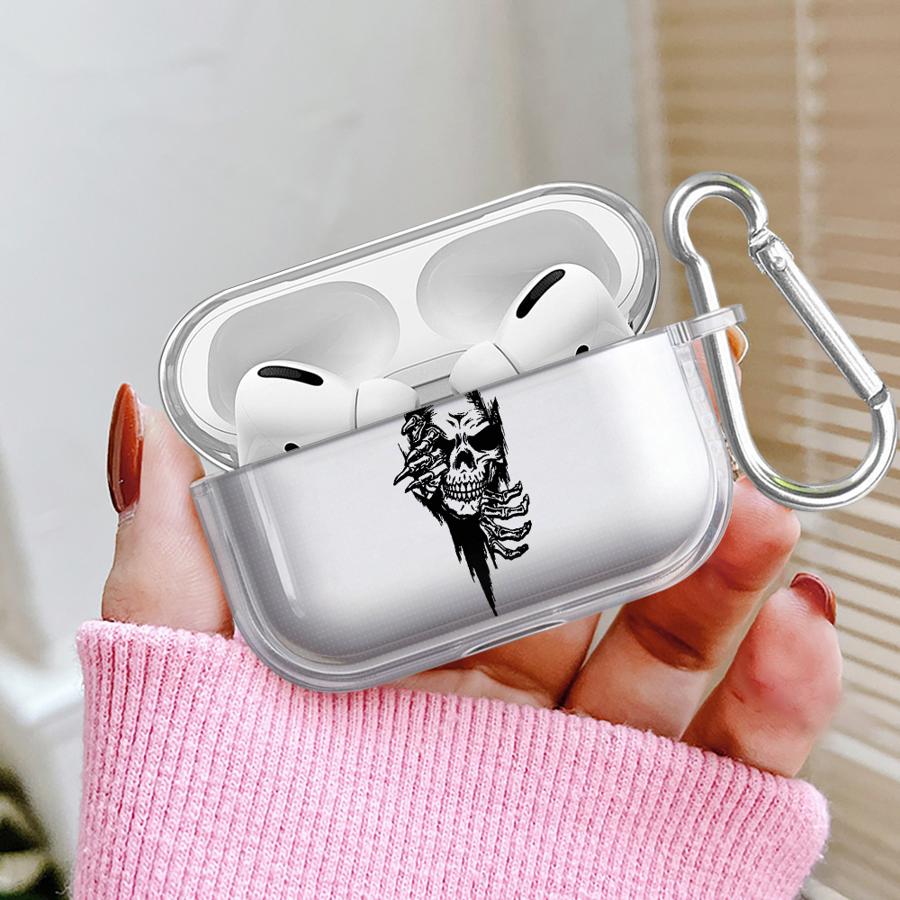 Case For Airpods 1 2 Pro 4 Pro2 Pro3 3 Clear Earphone Cases Cover Skull Crack Art