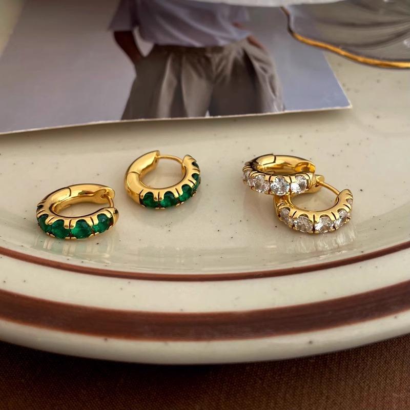 Temperament Retro Gemstone Earrings Simple Fashion Small Design Ear Buckle Style Personality Elegant Classic Casual Daily Accessories