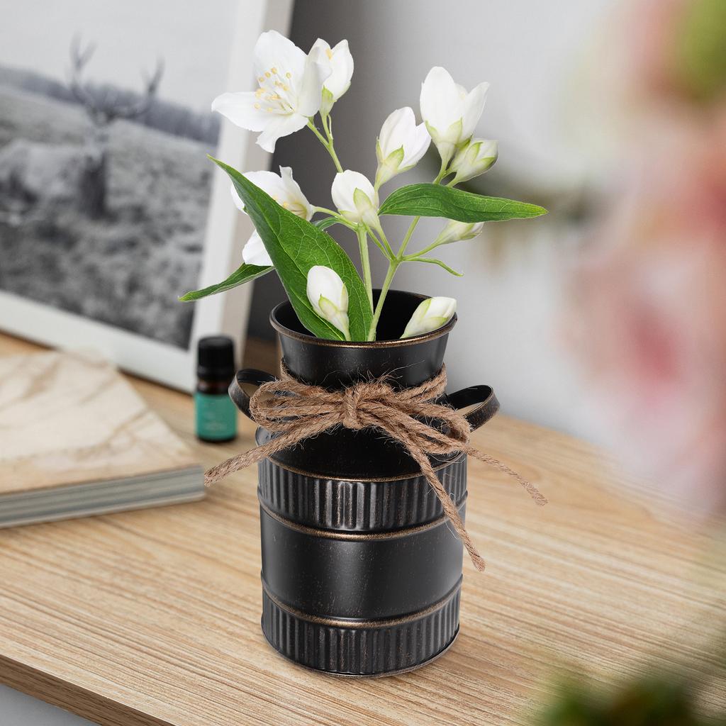 Vintage Iron Flower Vase Retro Bucket Adornment For Home Decor Flower Arrangement Container Rustic Metal Vase Farmhouse