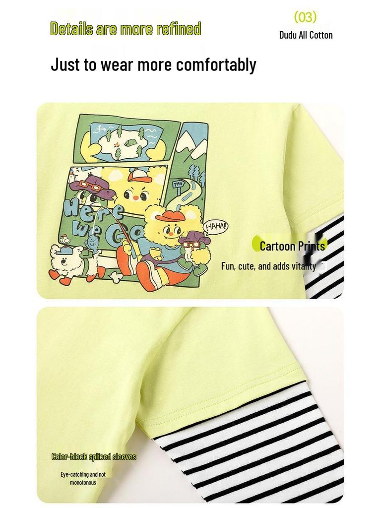 Dudu Family Kids Pure Cotton Two-Piece Style T-shirt - Trendy Spring Outfit for Boys & Girls