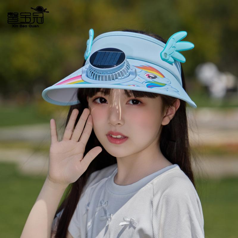 Kinderhüte Jungen und Mädchen Cartoon Sonnenschutz Leerer Topfhut UV-Schutz Große Krempe mit Ventilator Sonnenhut