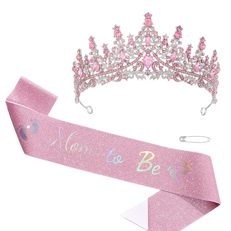 Birthday Queen Pink Rhinestone Crown & Shoulder Strap Set - Party Accessories