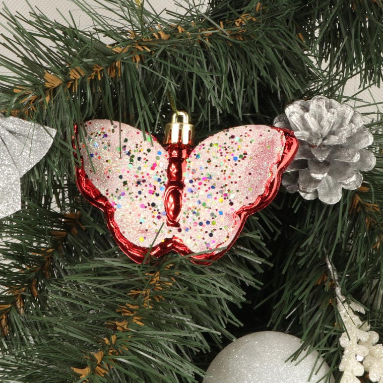 Set of 4 Red Plastic Butterfly Baubles - 7 cm
