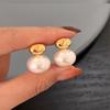 Gold Flat Round Pearl Stud Earrings - Light Luxury High-End Fashion Design for Women