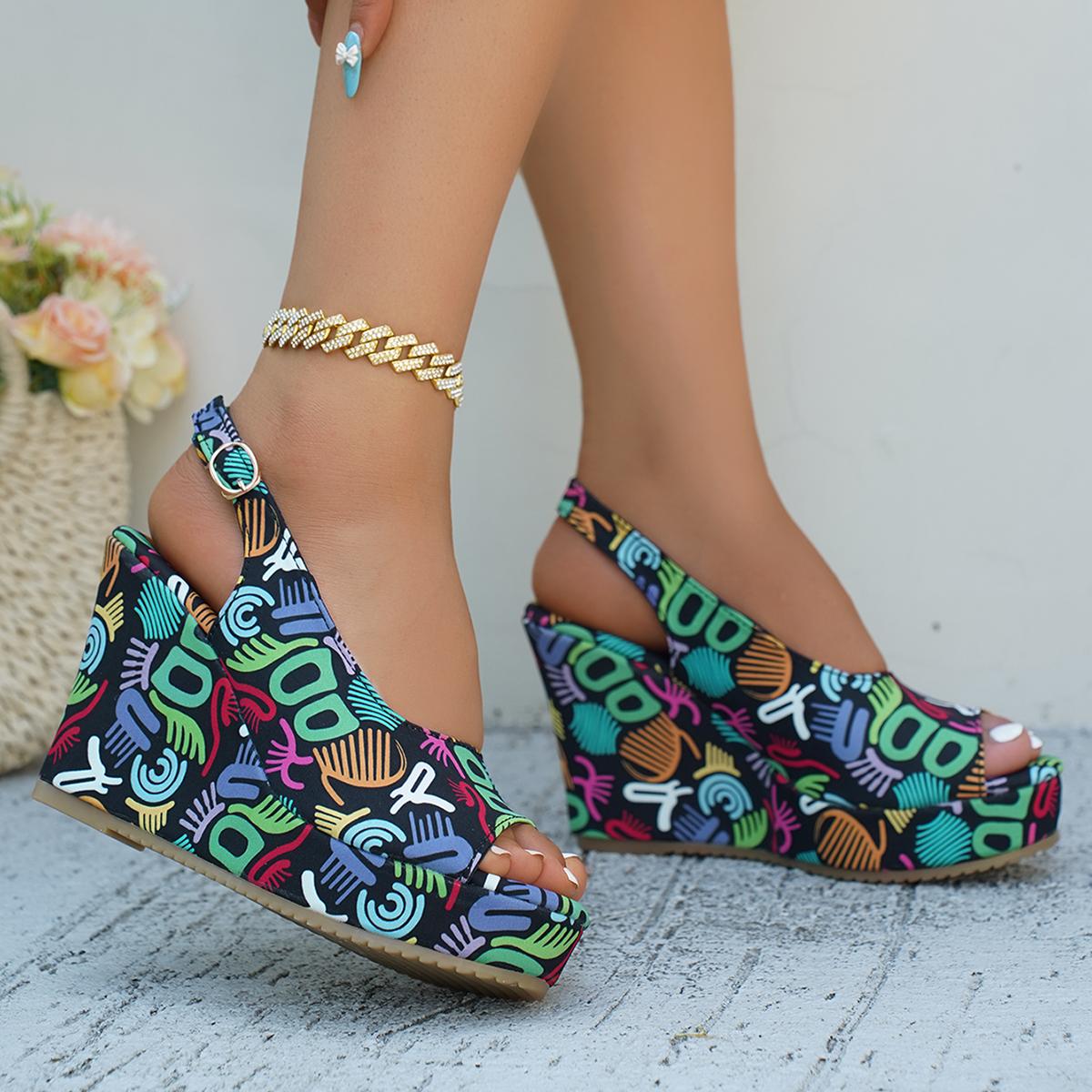 

Fashion Women Sandals Summer Large Size Roman Buckle Sandals Thick Heel Painted Colorful Sandals Women Comfortable Rubber Sole Shoes 35 чёрный