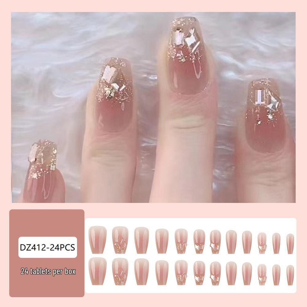 Reusable Blush Nail Art Set: 24 Detachable Wearable Nail Stickers