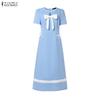 ZANZEA Damen Elegantes Lässiges Rundhals Sommerkleid mit Kurzen Ärmeln