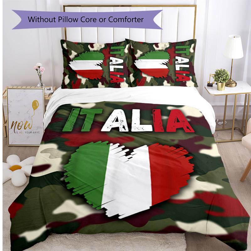 Italy Football Printed Bedding 3 Piece Set Cozy Breathable Bed Cover Set as Housewarming Holiday Gift