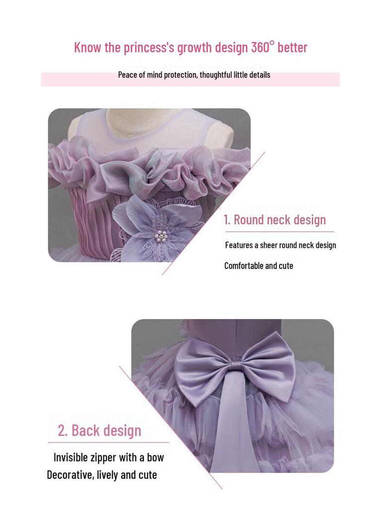 Little Girl's Princess Piano Performance Gown - Elegant High-End Wedding Tulle Cake Skirt Dress